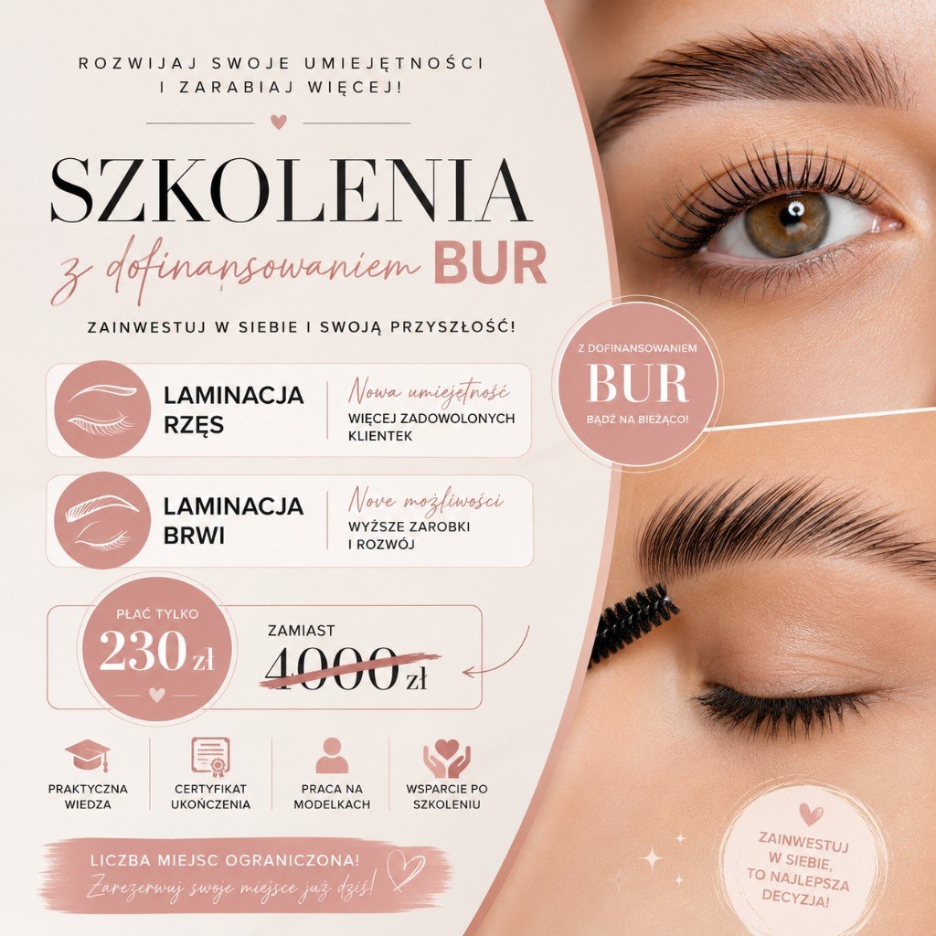 Szkolenia laminacji rzęs i brwi z dofinansowaniem BUR — KD Beauty Zielona Góra